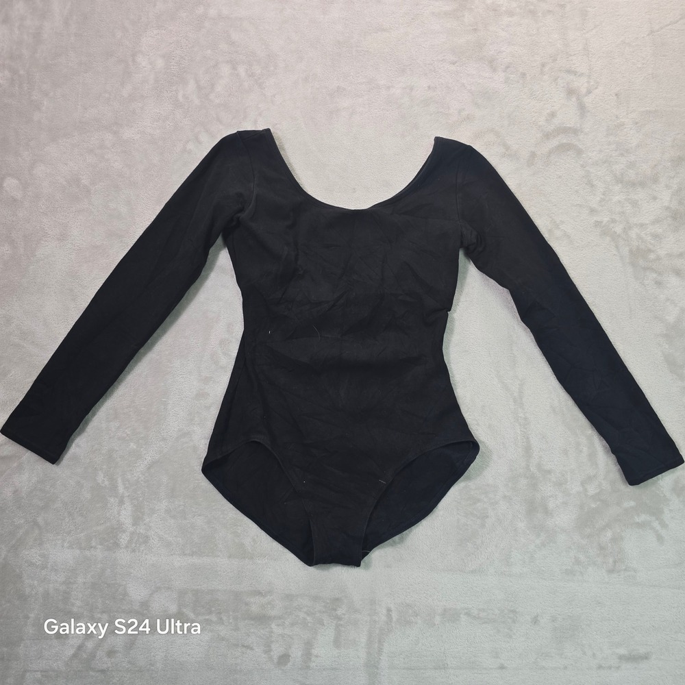 Capezio Womens Black Long Sleeve Scoop Neck Dance Leotard Size L TB135